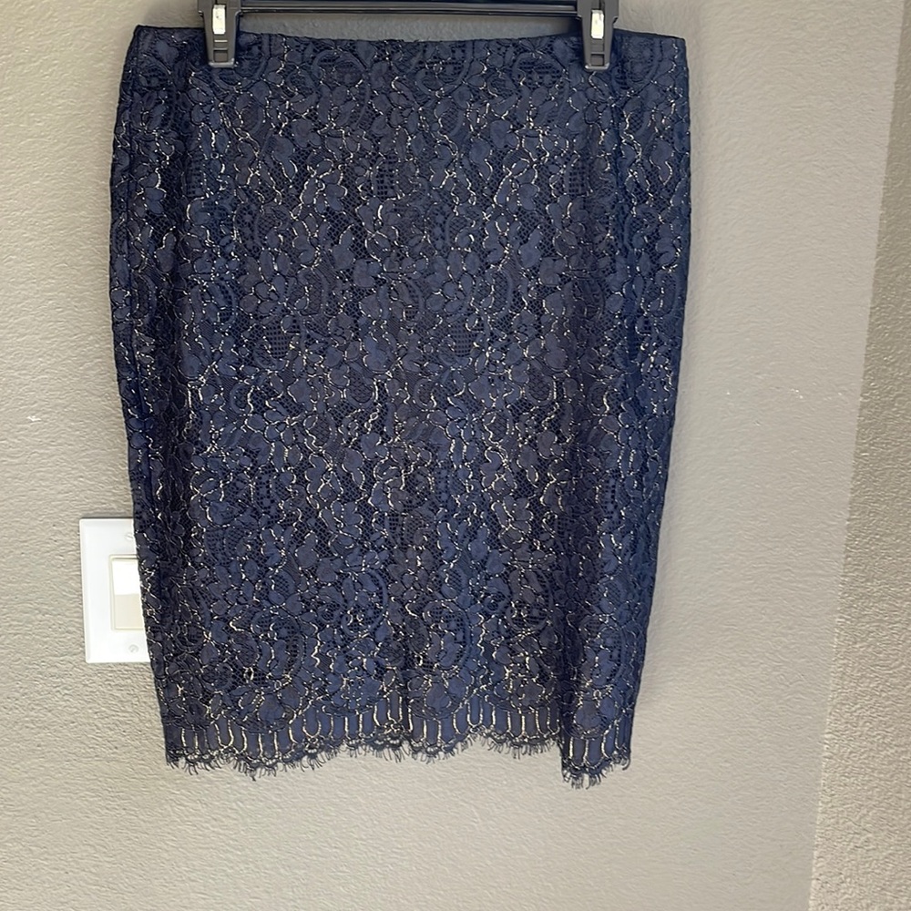 Black lacy pencil skirt with metallic detail
